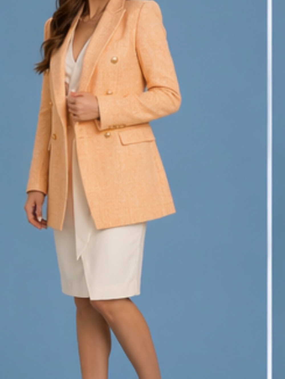 Jason Wu Peach Double-Breasted Tweed Blazer with Gold Buttons